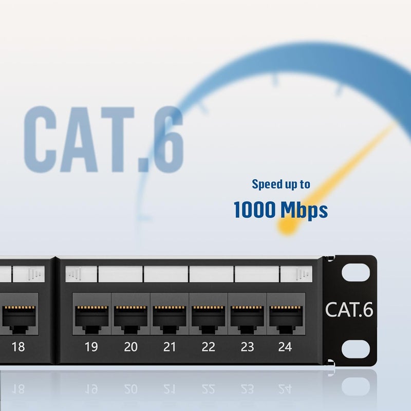FGBB 24-Port Cat6 Patch Panel, 1U 19" Rackmount or Wall Mount RJ45 Ethernet Patch Panel for Gigabit Networks - Image 3